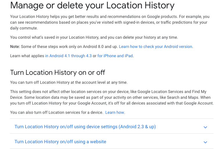 Google location history button