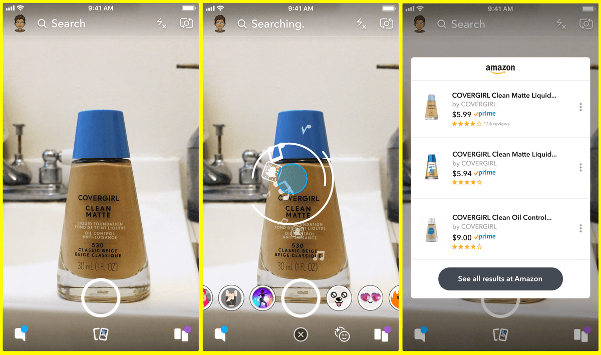 Amazon visual search for Snapchat