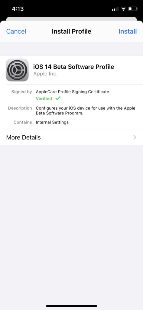 iOS 14 beta downlaod profile