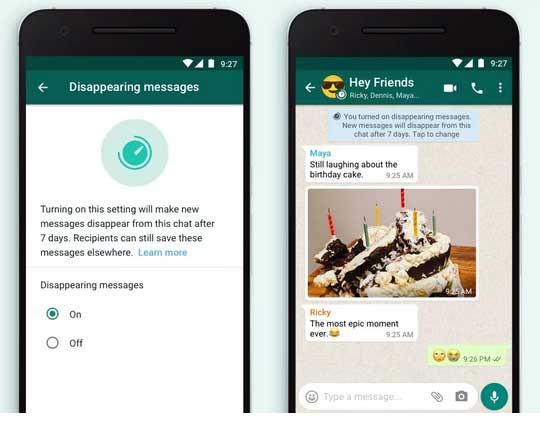 WhatsApp disappearing Messages features