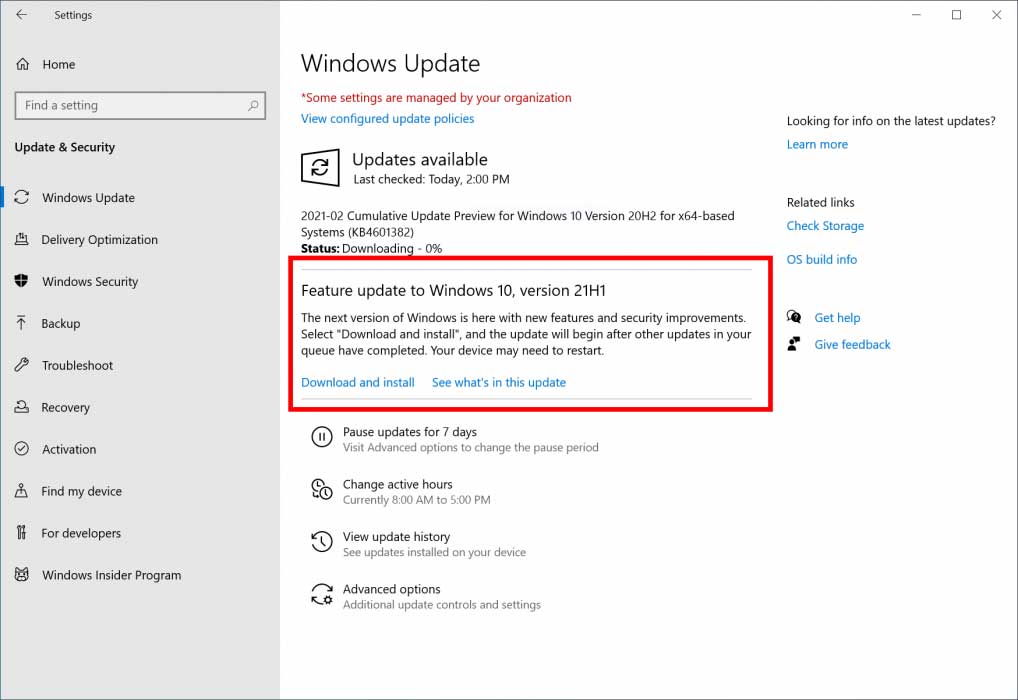 Download Windows 10 21H1 feature update