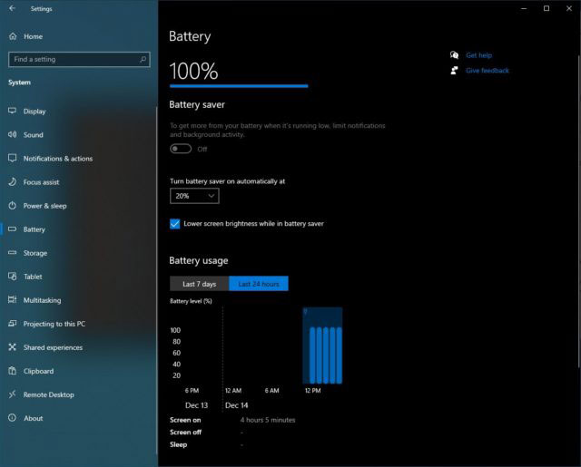Windows 10 21H2 Update Battery Usage Graph