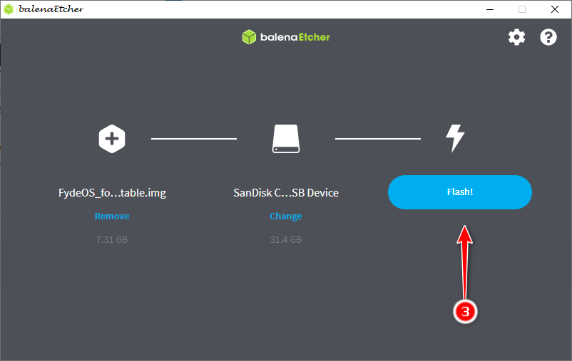 click flash to write fyde OS to the flash drive